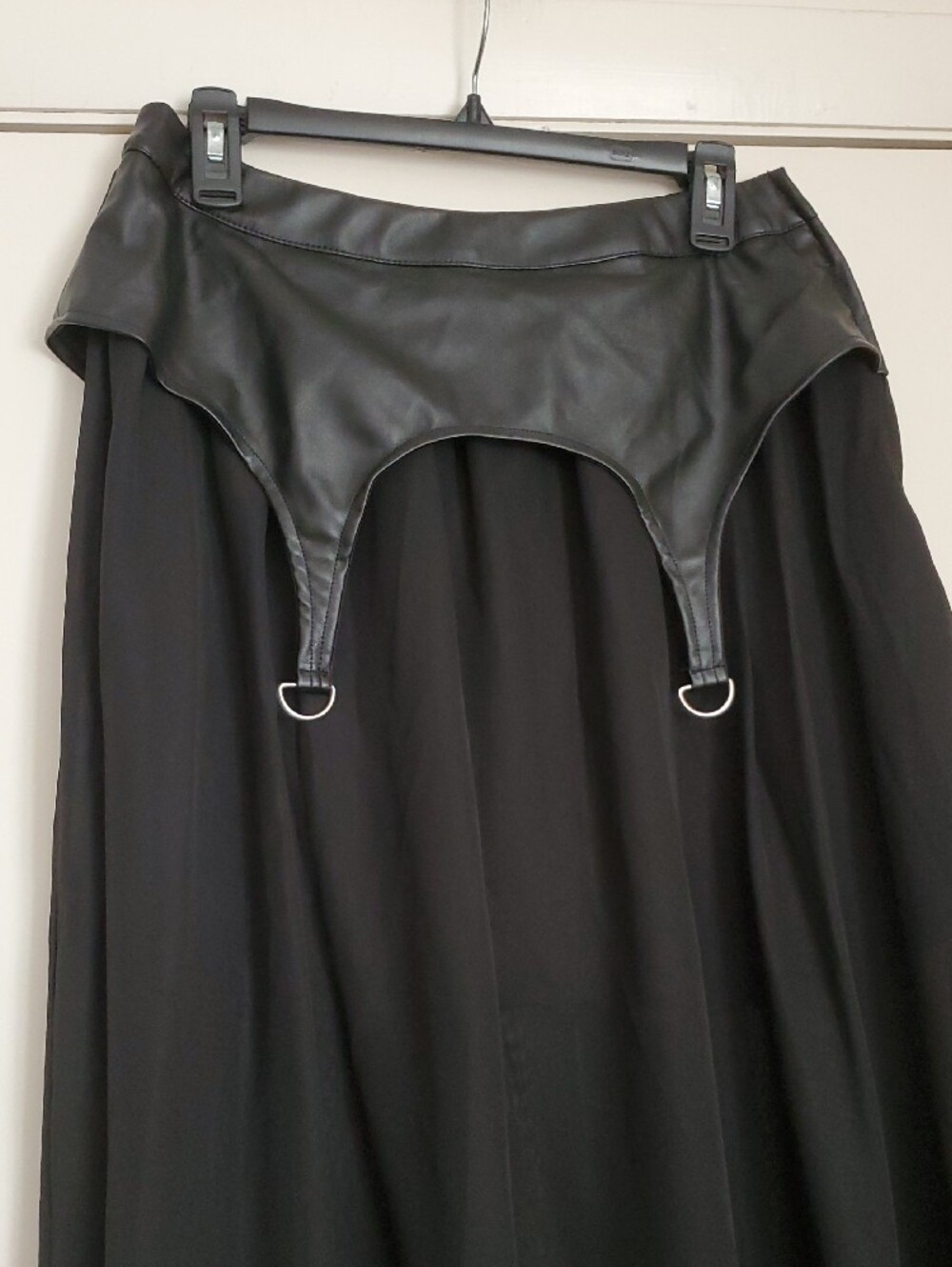 Hot Topic Black Asymmetrical Chiffon Skirt with Faux Leather Waist - Picture 7 of 14